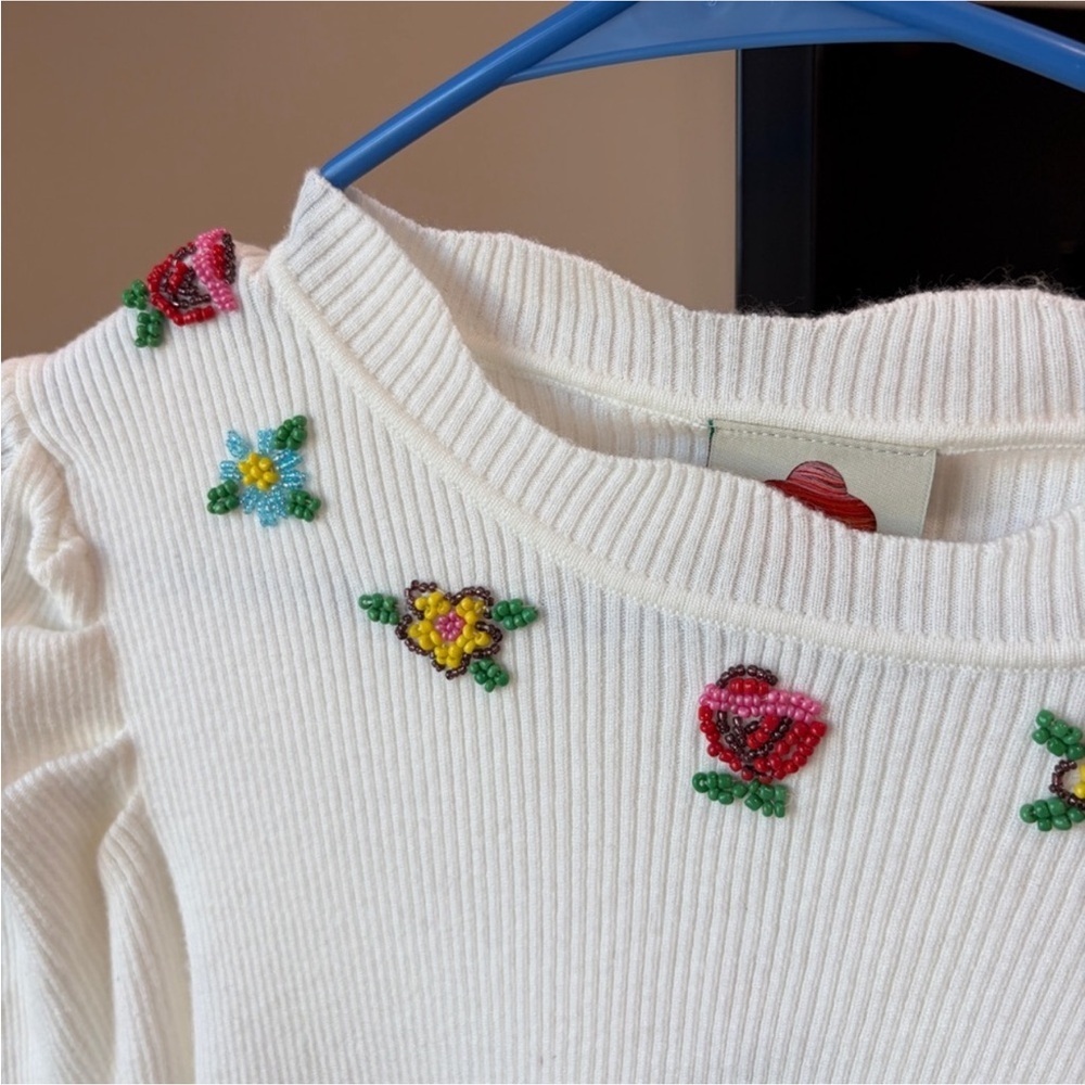 Farm Rio: Off-White Flower Embroidery Knit Top - Picture 6 of 12